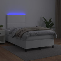 Produktbild för Ramsäng med madrass & LED vit 120x200 cm konstläder