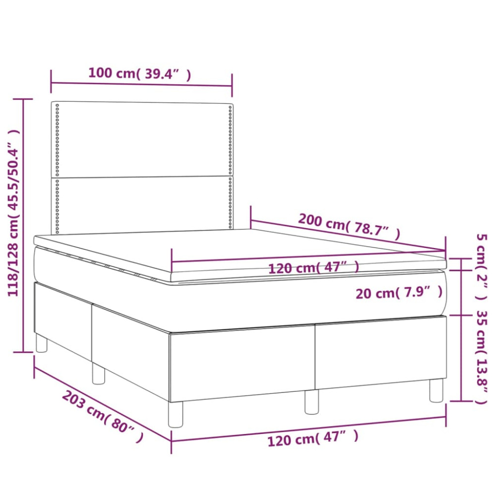 Produktbild för Ramsäng med madrass & LED vit 120x200 cm konstläder