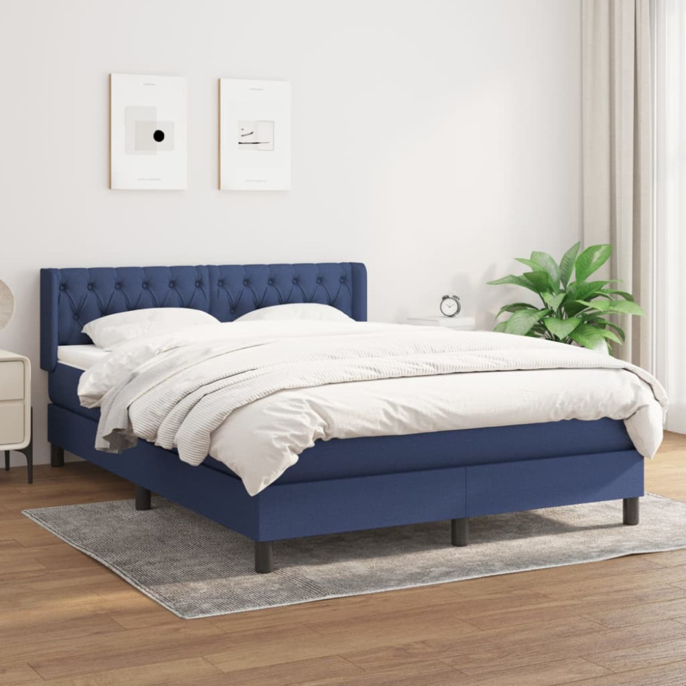 Produktbild för Ramsäng med madrass blå 140x190 cm tyg