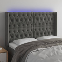 Produktbild för Sänggavel LED mörkgrå 147x16x118/128 cm sammet