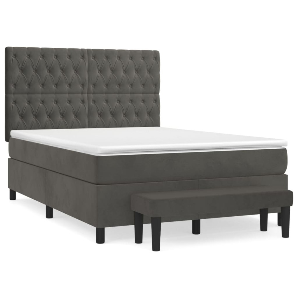 Produktbild för Ramsäng med madrass mörkgrå 140x200 cm sammet