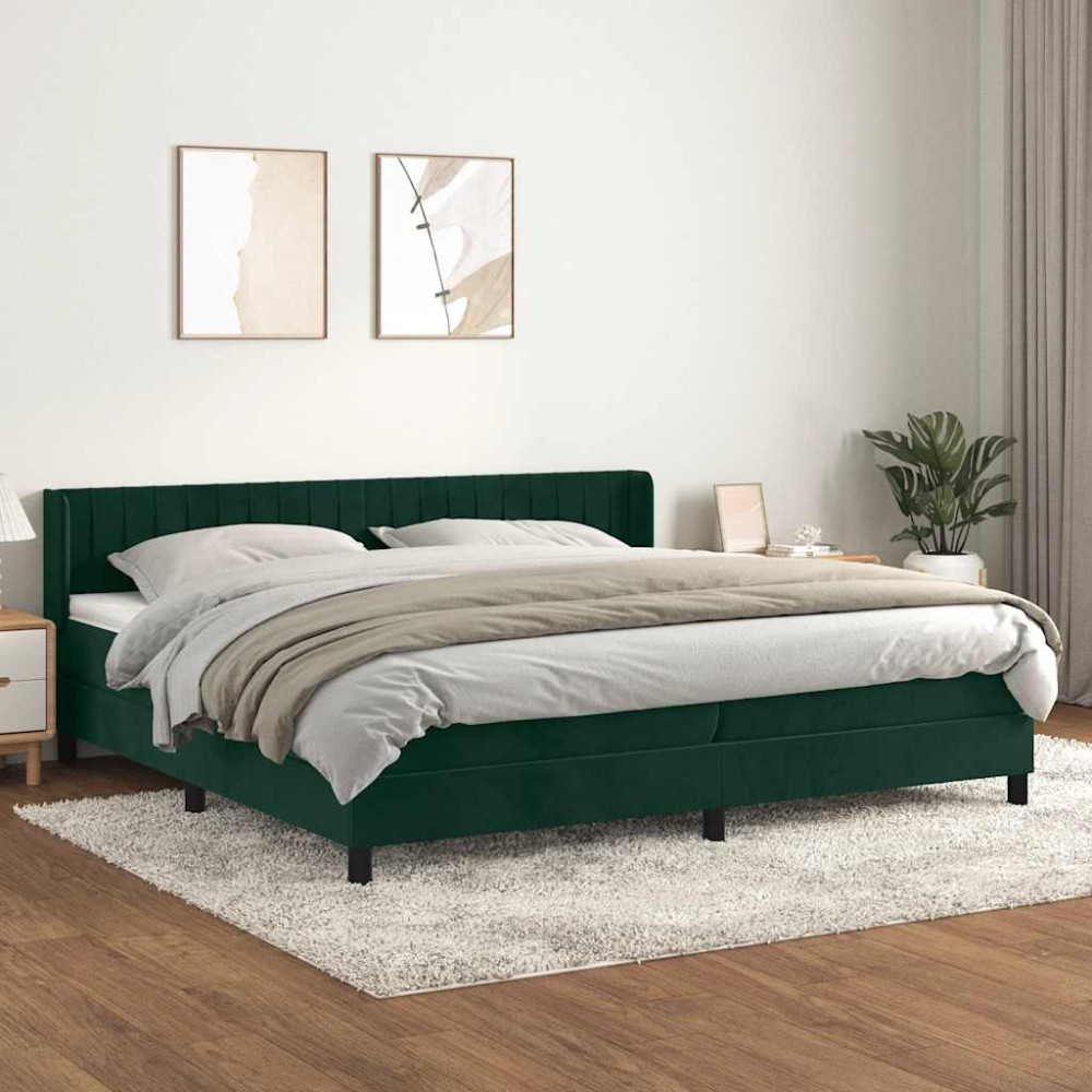 Produktbild för Ramsäng med madrass mörkgrön 200x200 cm sammet