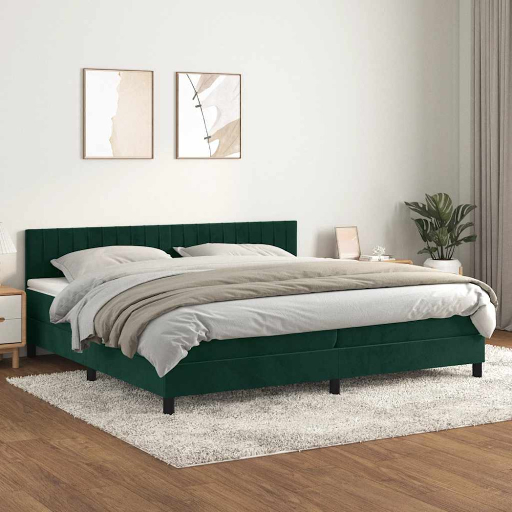 Produktbild för Ramsäng med madrass mörkgrön 200x200 cm sammet