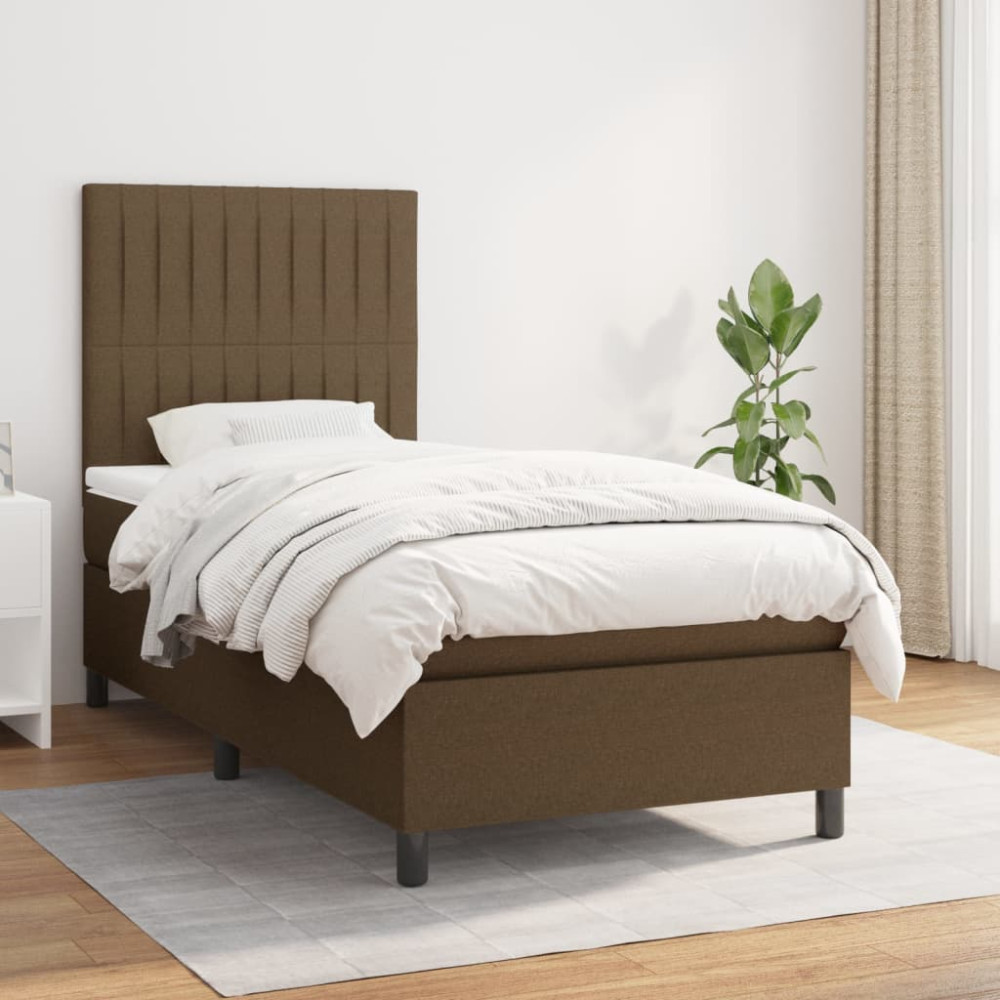 Produktbild för Ramsäng med madrass mörkbrun 90x200 cm tyg