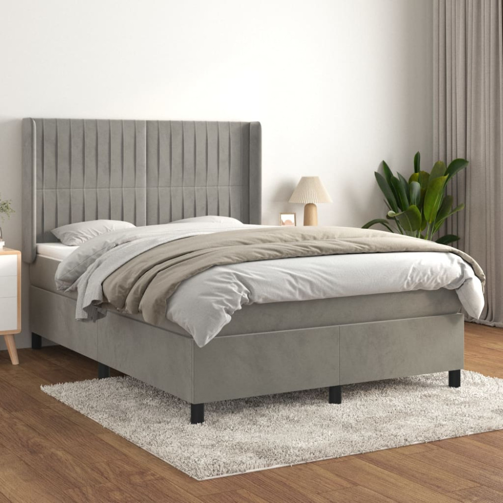 Produktbild för Ramsäng med madrass ljusgrå 140x200 cm sammet
