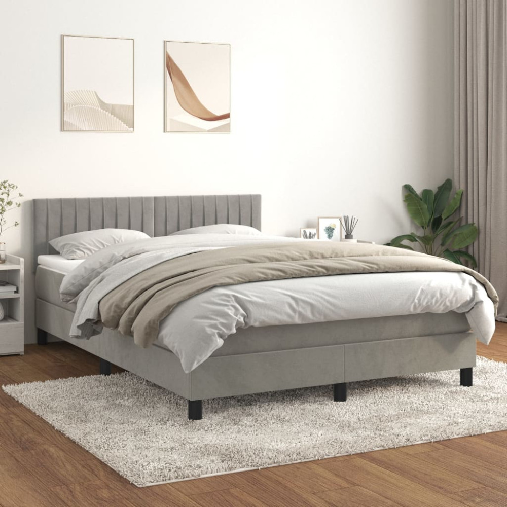 Produktbild för Ramsäng med madrass ljusgrå 140x200 cm sammet