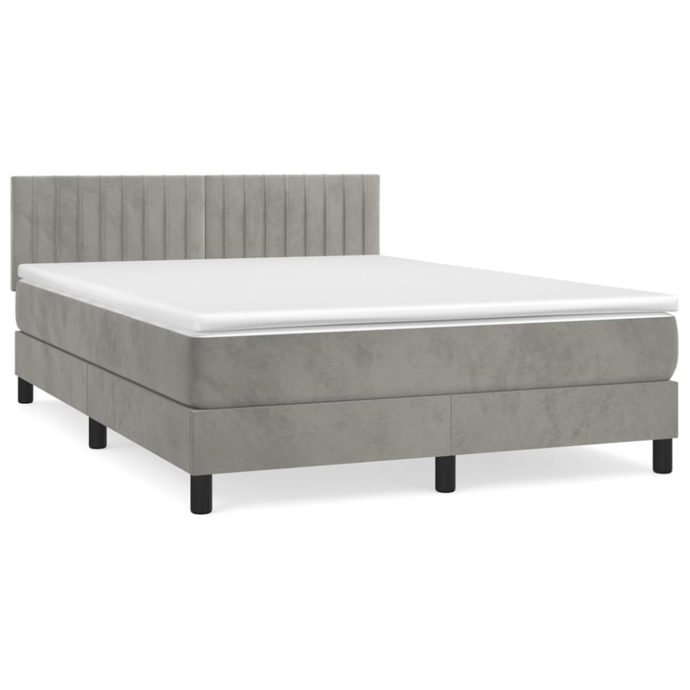 Produktbild för Ramsäng med madrass ljusgrå 140x200 cm sammet