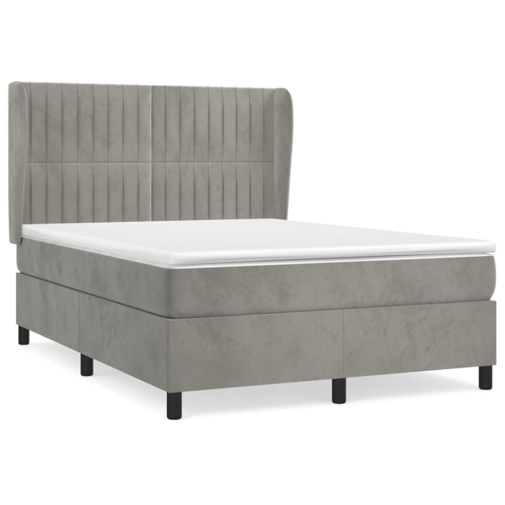 Produktbild för Ramsäng med madrass ljusgrå 140x200 cm sammet