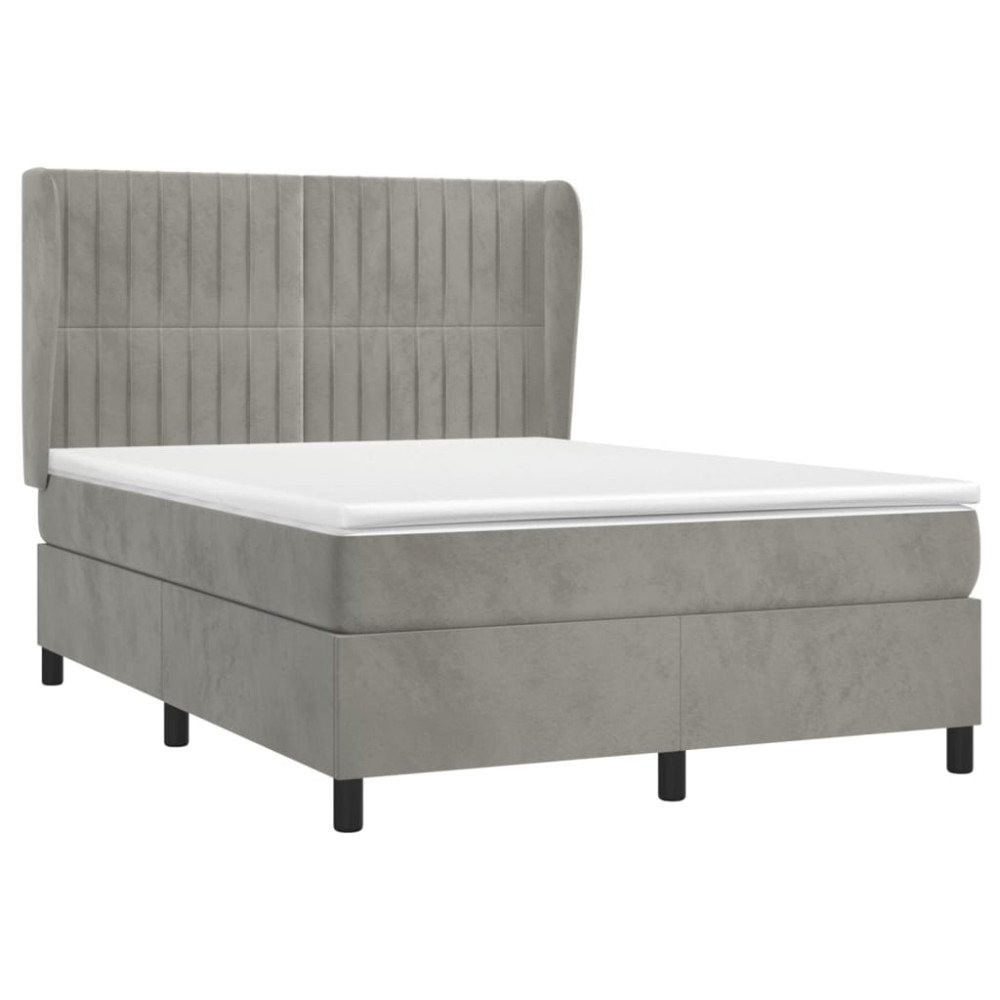 Produktbild för Ramsäng med madrass ljusgrå 140x200 cm sammet