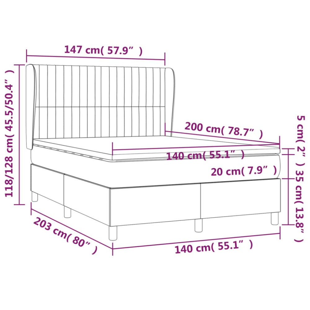 Produktbild för Ramsäng med madrass ljusgrå 140x200 cm sammet