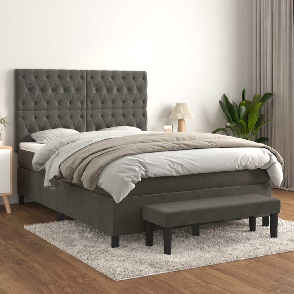 Produktbild för Ramsäng med madrass mörkgrå 140x190 cm sammet