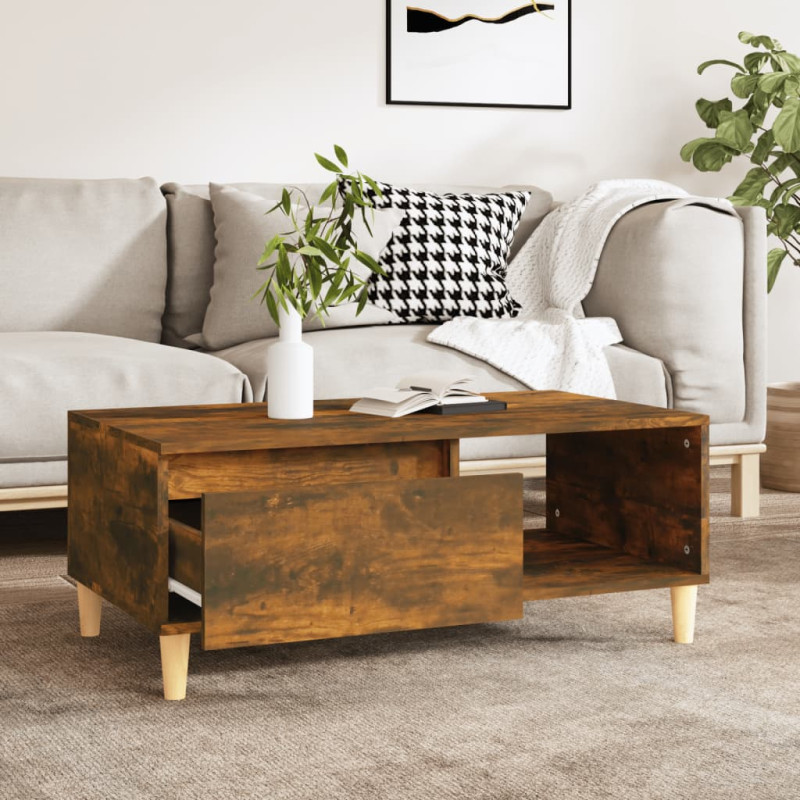 Produktbild för Soffbord rökfärgad ek 90x50x36,5 cm konstruerat trä
