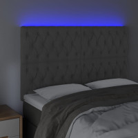 Produktbild för Sänggavel LED mörkgrå 144x7x118/128 cm sammet