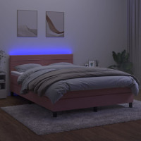 Produktbild för Ramsäng med madrass rosa & LED 140x190 cm sammet