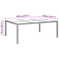 Produktbild för Trädgårdsbord med glasskiva brun 200x150x75 cm rotting