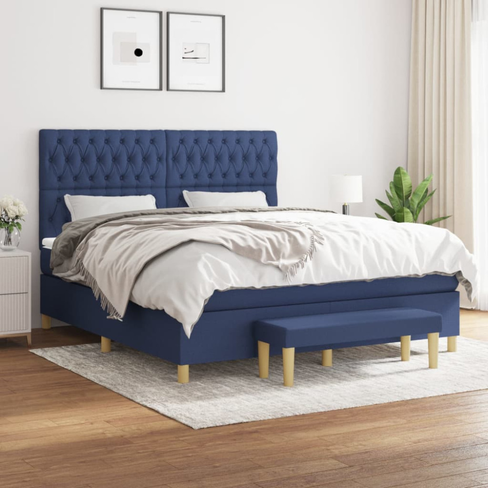 Produktbild för Ramsäng med madrass blå 180x200 cm tyg