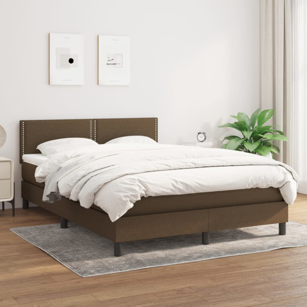 Produktbild för Ramsäng med madrass mörkbrun 140x200 cm tyg