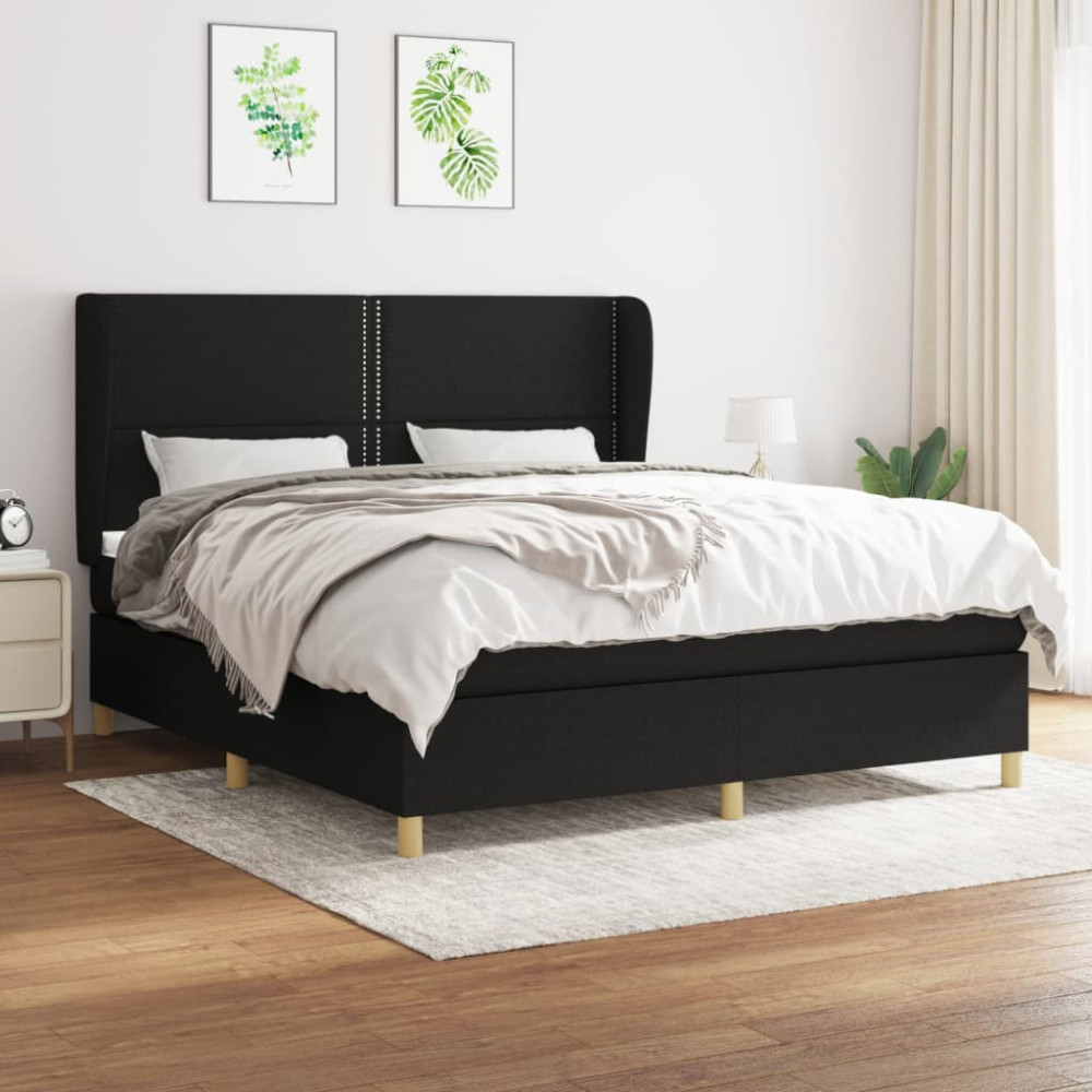 Produktbild för Ramsäng med madrass svart 180x200 cm tyg