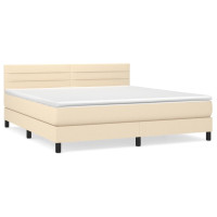 Produktbild för Ramsäng med madrass gräddvit 180x200 cm tyg