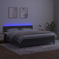 Miniatyr av produktbild för Ramsäng med madrass & LED mörkgrå 180x200 cm sammet