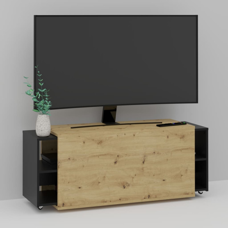 Produktbild för FMD Tv-bänk 194,5x39,9x49,2 cm ek och svart