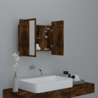 Produktbild för Spegelskåp med LED rökfärgad ek 80x20,5x64 cm konstruerat trä