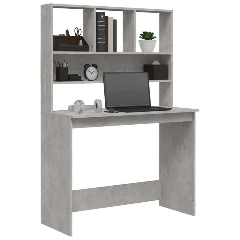Produktbild för Skrivbord med hyllor betonggrå 102x45x148 cm konstruerat trä