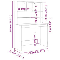 Miniatyr av produktbild för Skrivbord med hyllor betonggrå 102x45x148 cm konstruerat trä