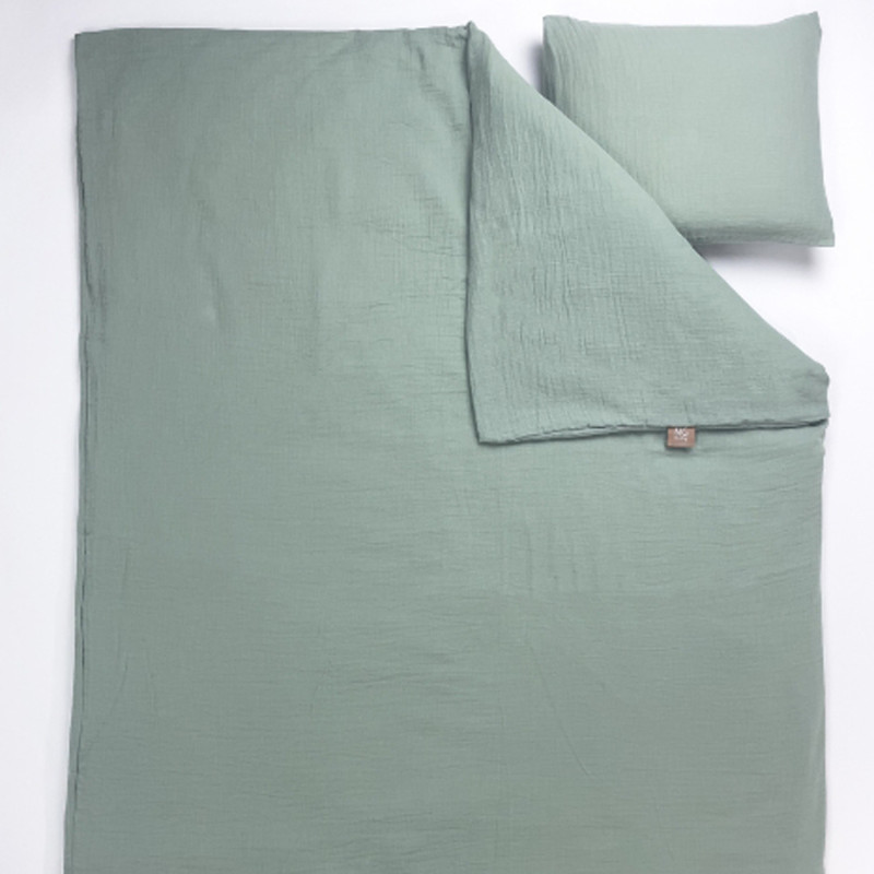 Produktbild för Påslakan Säng Muslin Frosty Green