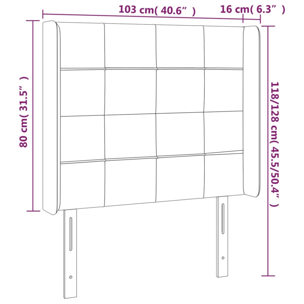 Produktbild för Sänggavel LED gräddvit 103x16x118/128 cm tyg