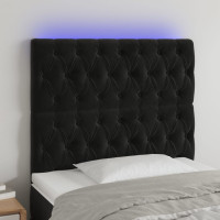 Produktbild för Sänggavel LED svart 100x7x118/128 cm sammet