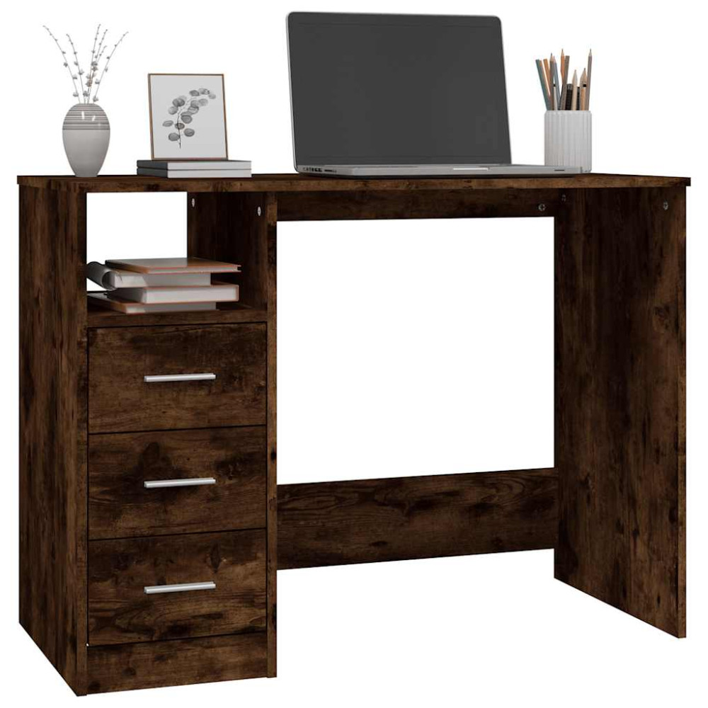 Produktbild för Skrivbord med lådor rökfärgad ek 102x50x76 cm konstruerat trä