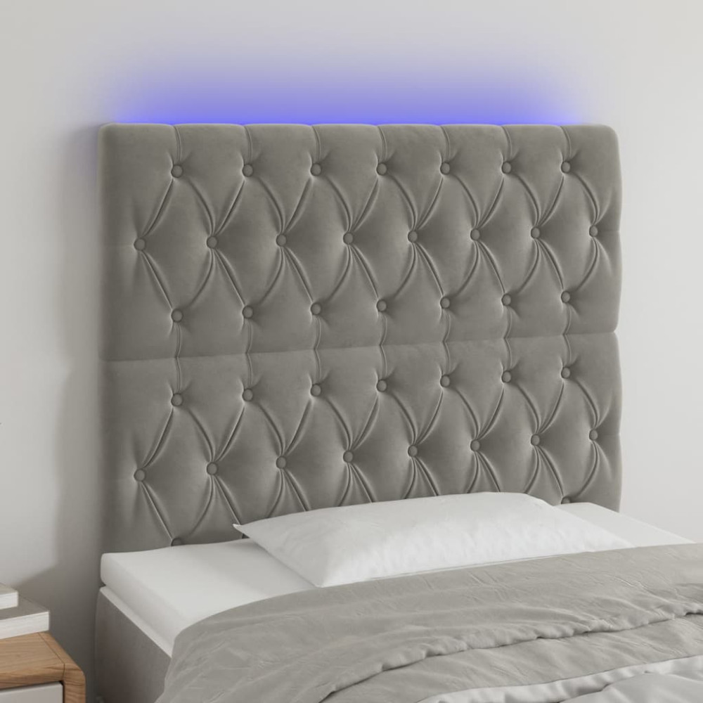 Produktbild för Sänggavel LED ljusgrå 100x7x118/128 cm sammet