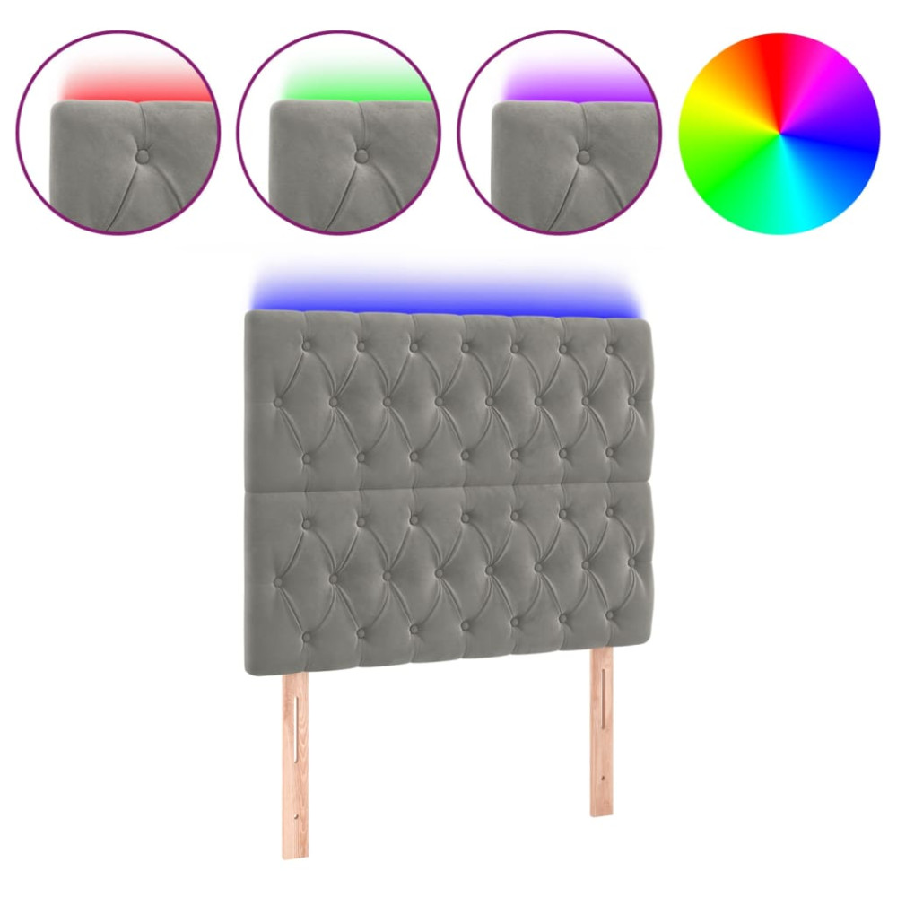 Produktbild för Sänggavel LED ljusgrå 100x7x118/128 cm sammet