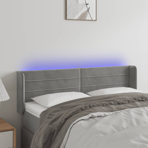 vidaXL Sänggavel LED ljusgrå 147x16x78/88 cm sammet