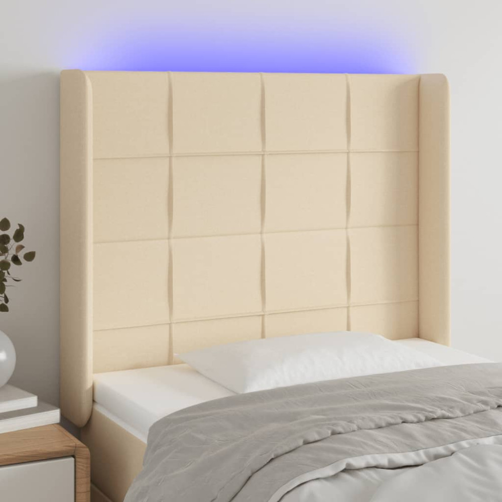 Produktbild för Sänggavel LED gräddvit 83x16x118/128 cm tyg