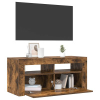 Produktbild för Tv-bänk med LED-belysning rökfärgad ek 90x35x40 cm