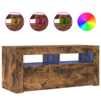 Produktbild för Tv-bänk med LED-belysning rökfärgad ek 90x35x40 cm