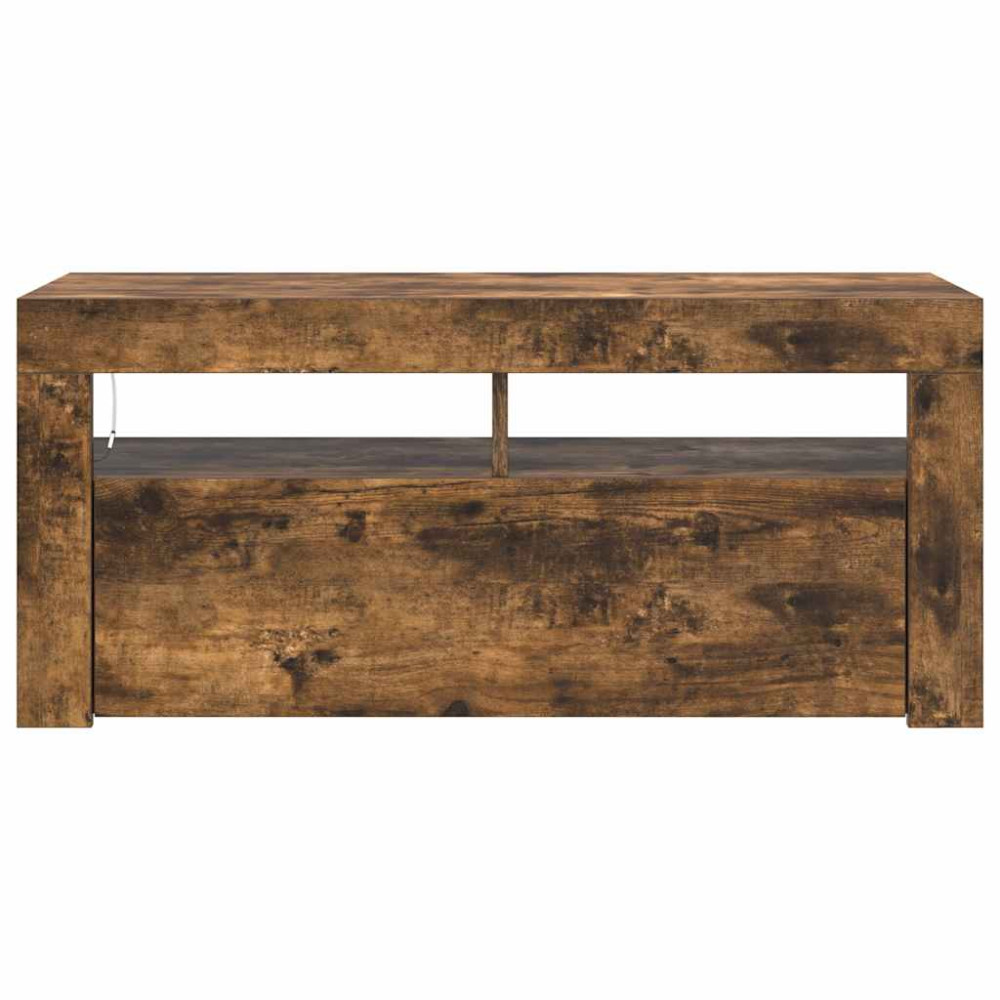 Produktbild för Tv-bänk med LED-belysning rökfärgad ek 90x35x40 cm