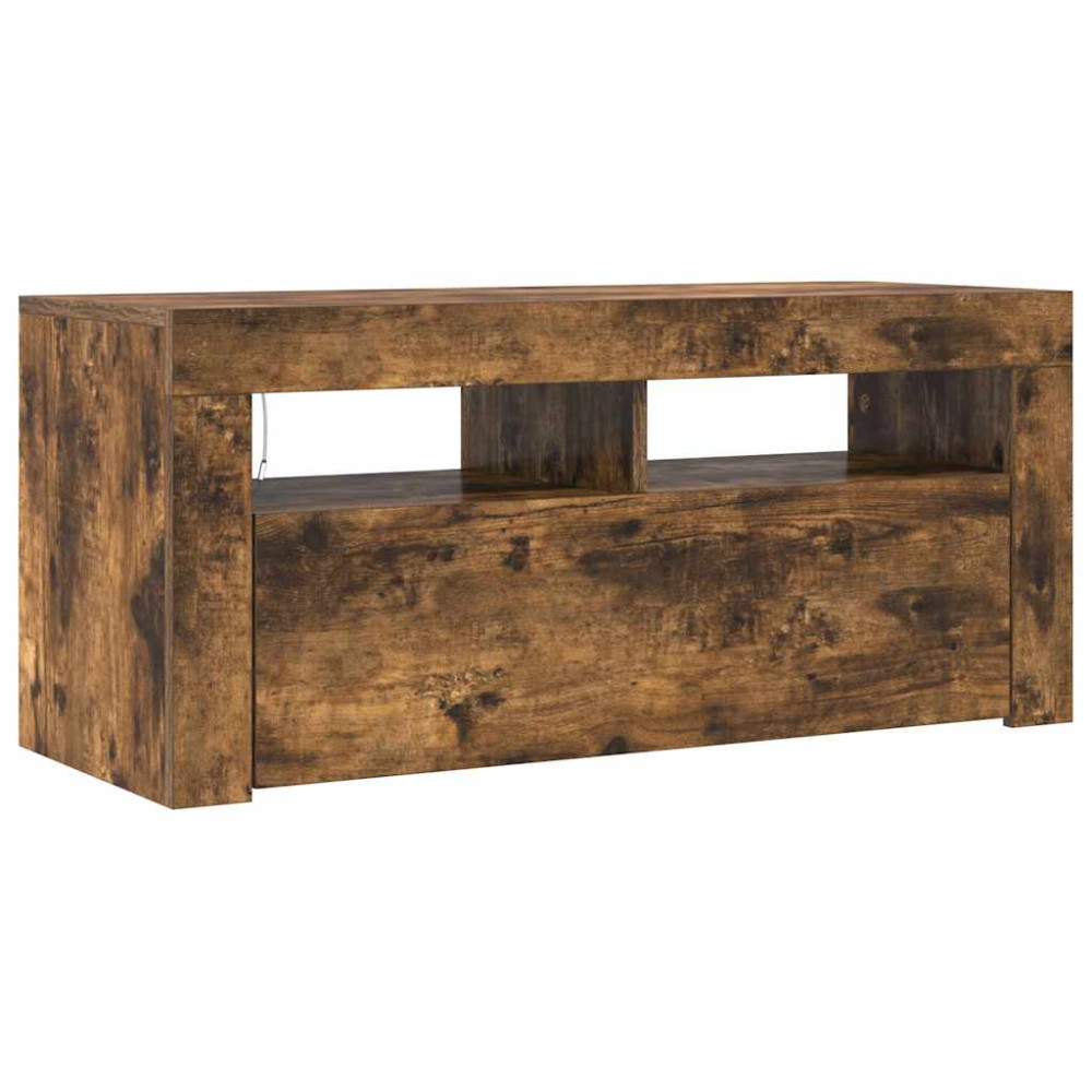 Produktbild för Tv-bänk med LED-belysning rökfärgad ek 90x35x40 cm