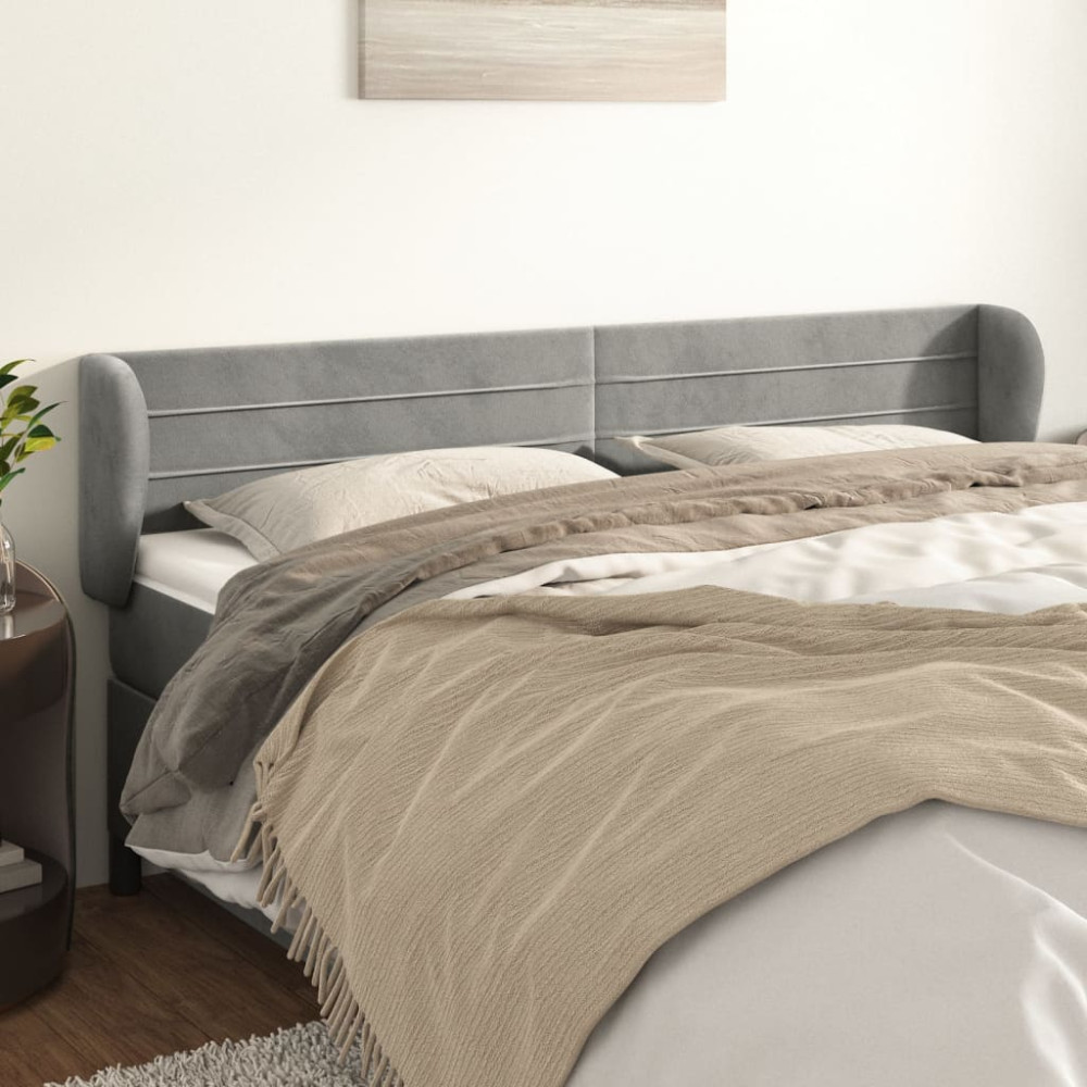 Produktbild för Sänggavel med kanter ljusgrå 183x23x78/88 cm sammet