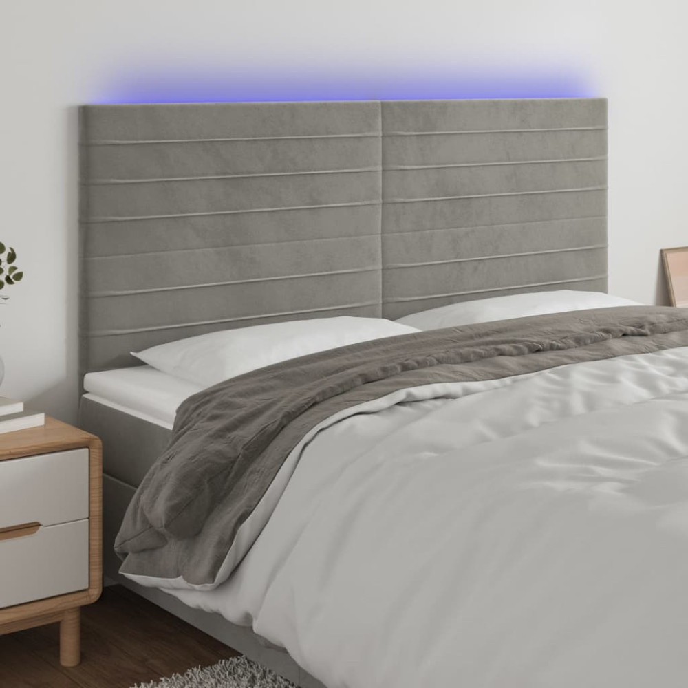 Produktbild för Sänggavel LED ljusgrå 180x5x118/128 cm sammet