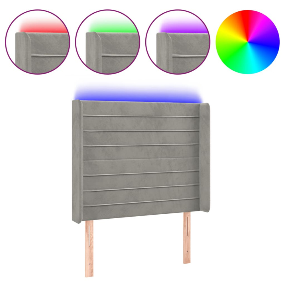 Produktbild för Sänggavel LED ljusgrå 93x16x118/128 cm sammet