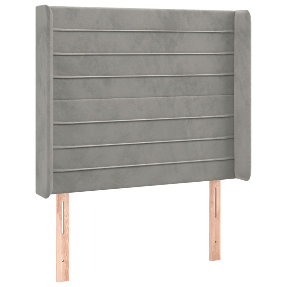 Produktbild för Sänggavel LED ljusgrå 93x16x118/128 cm sammet