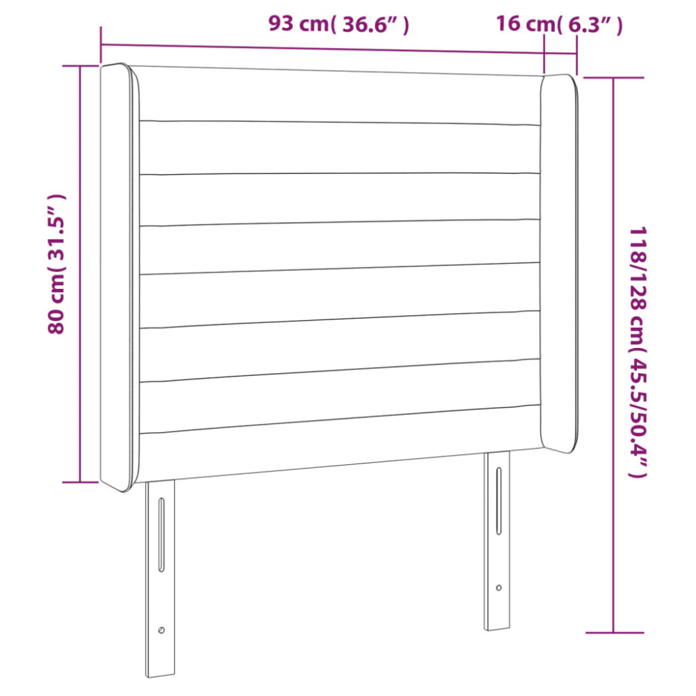 Produktbild för Sänggavel LED ljusgrå 93x16x118/128 cm sammet