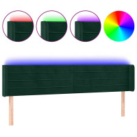 Produktbild för Sänggavel LED mörkgrön 183x16x78/88 cm sammet