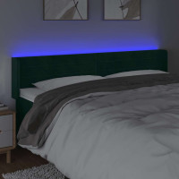 Produktbild för Sänggavel LED mörkgrön 183x16x78/88 cm sammet