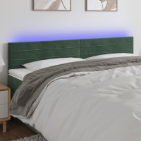 Produktbild för Sänggavel LED mörkgrön 180x5x78/88 cm sammet