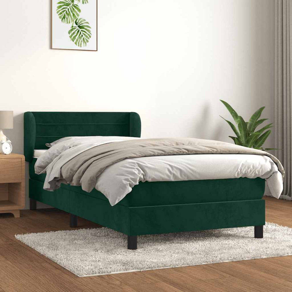 Produktbild för Ramsäng med madrass mörkgrön 80x200 cm sammet