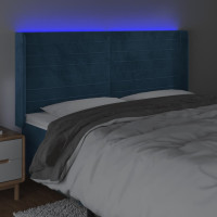 Produktbild för Sänggavel LED mörkblå 183x16x118/128 cm sammet